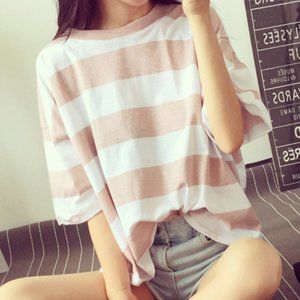 Woman Tshirts Oversize Vintage Striped Tops Female